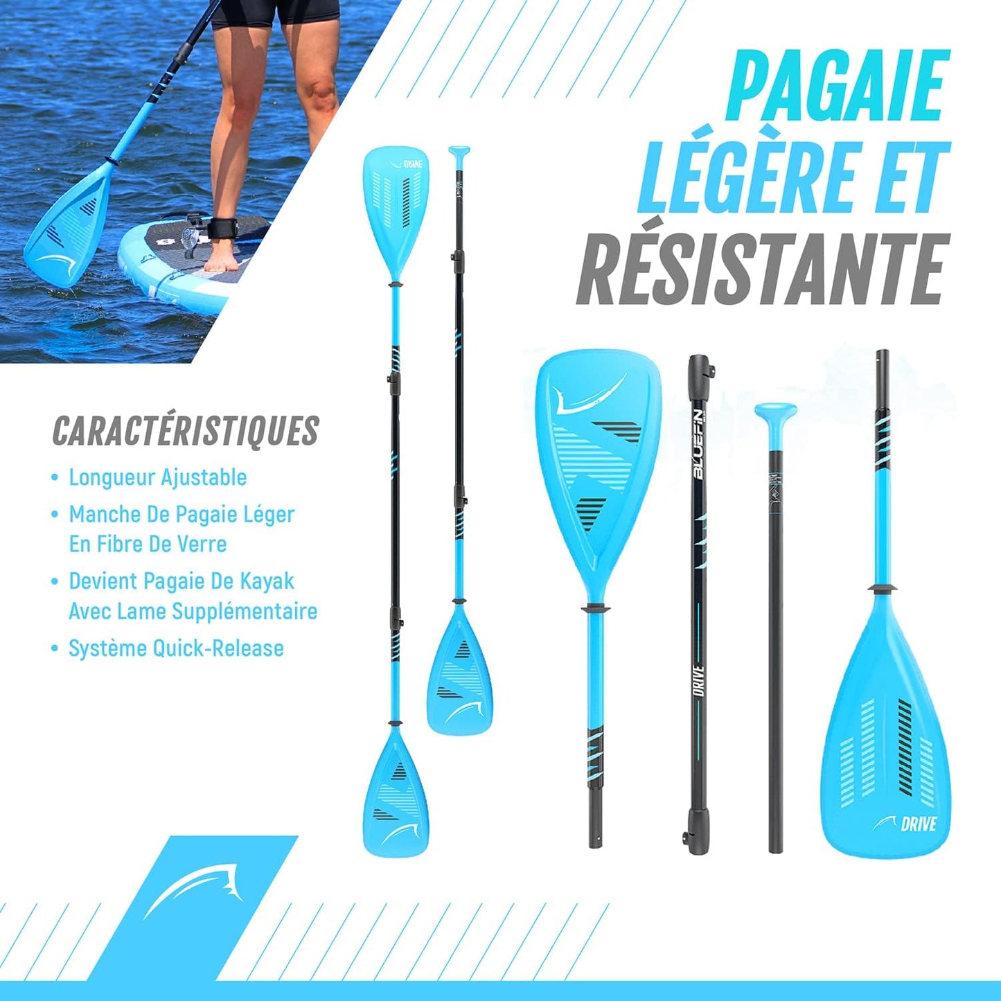 iSup® - Pack Sup avec Sac à Dos, Pagaie en Fibre de Verre et Pompe