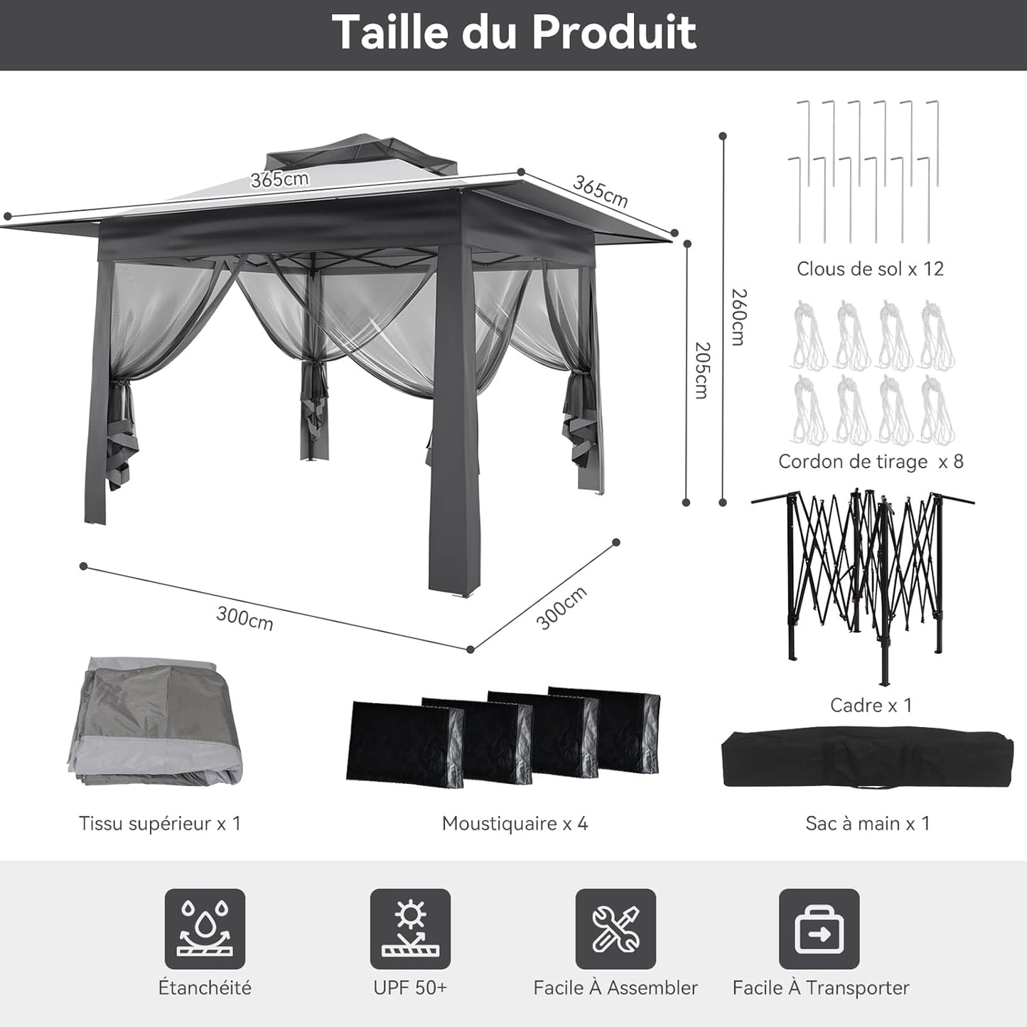 Green Lux® - Tonnelle de Jardin Extérieure 3,65 x 3,65 m avec Moustiquaires 360°