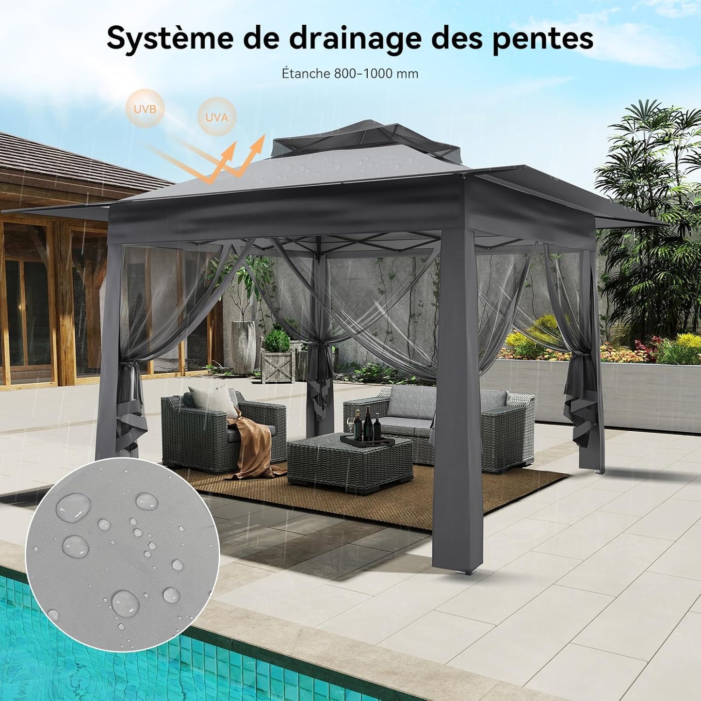 Green Lux® - Tonnelle de Jardin Extérieure 3,65 x 3,65 m avec Moustiquaires 360°