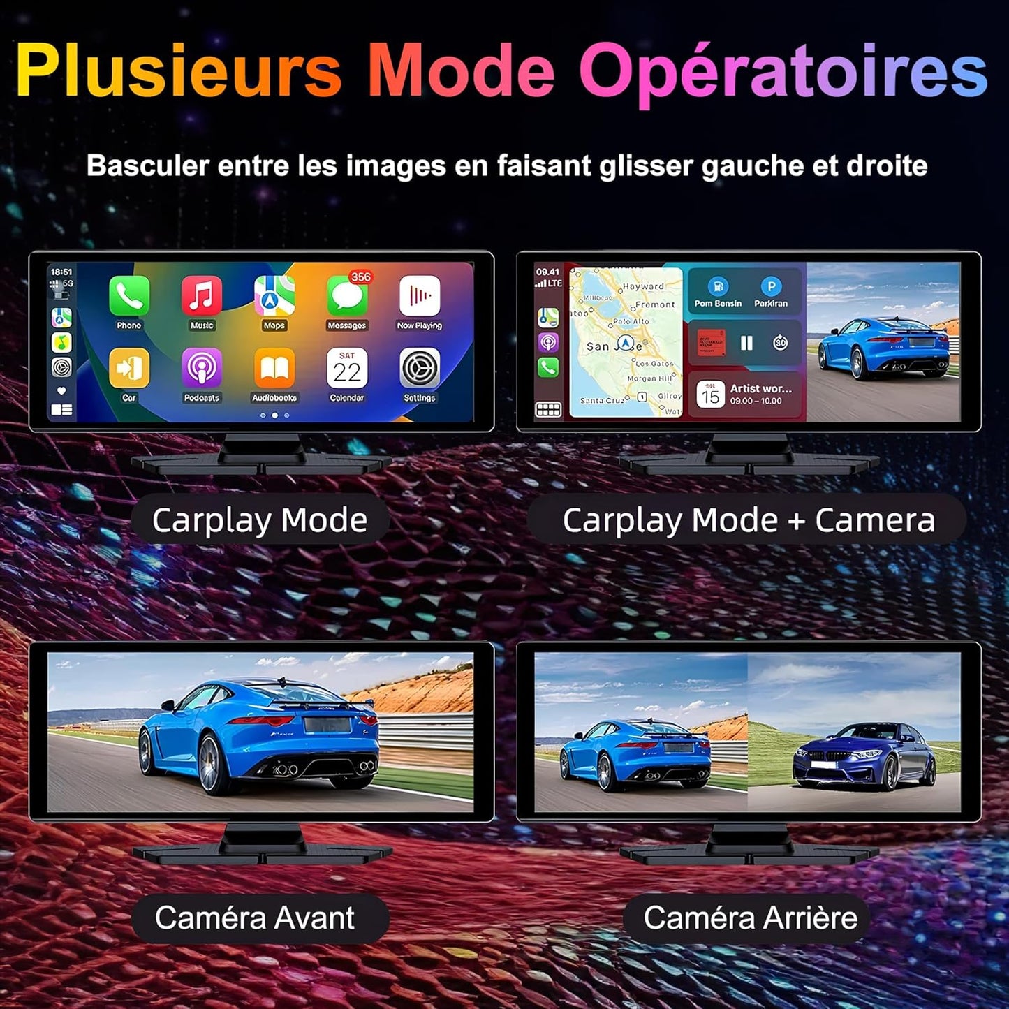 CarBOSS® - CarPlay & Android Auto sans Fil | Dashcam 4K + Caméra Arrière HD