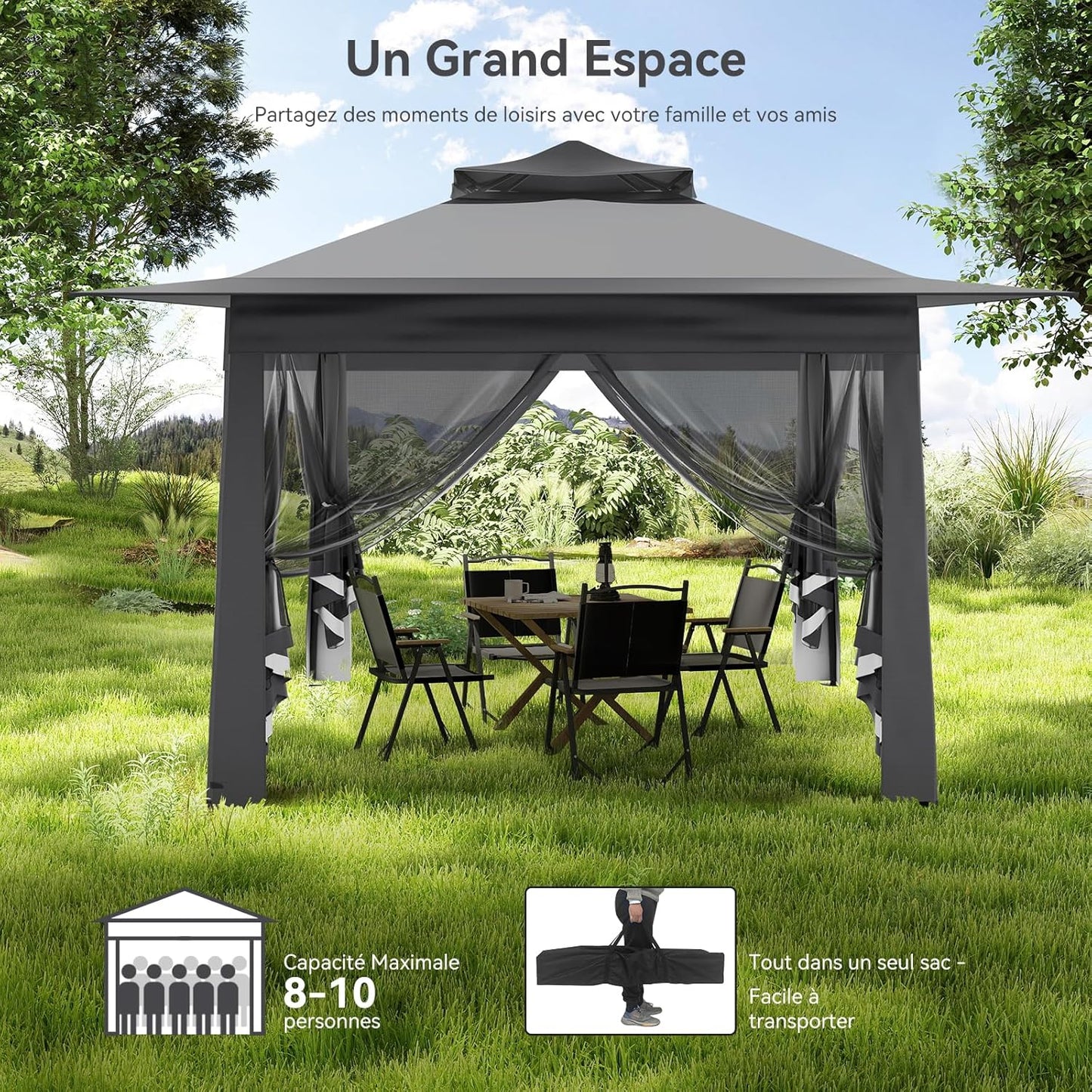 Green Lux® - Tonnelle de Jardin Extérieure 3,65 x 3,65 m avec Moustiquaires 360°