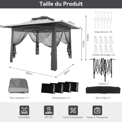 Green Lux® - Tonnelle de Jardin Extérieure 3,65 x 3,65 m avec Moustiquaires 360°
